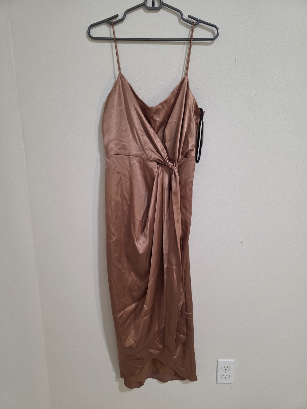 After Six Rose Taupe Satin Wrap-Style Midi Dress